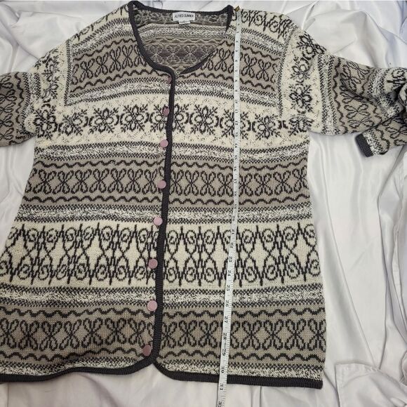 VINTAGE 90s gray and white button up fair‎ isle cardigan sweater volup 3X - Picture 8 of 8